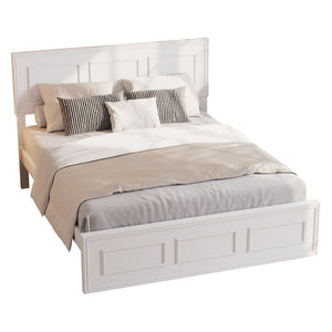 English Elm Full Pine Wood Farmhouse Bed Adjustable Headboard Panel Design Cottage Bedroom Frame White W504P423812