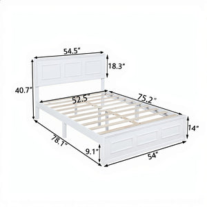 English Elm Full Pine Wood Farmhouse Bed Adjustable Headboard Panel Design Cottage Bedroom Frame White W504P423812