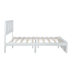 English Elm Full Pine Wood Farmhouse Bed Adjustable Headboard Panel Design Cottage Bedroom Frame White W504P423812