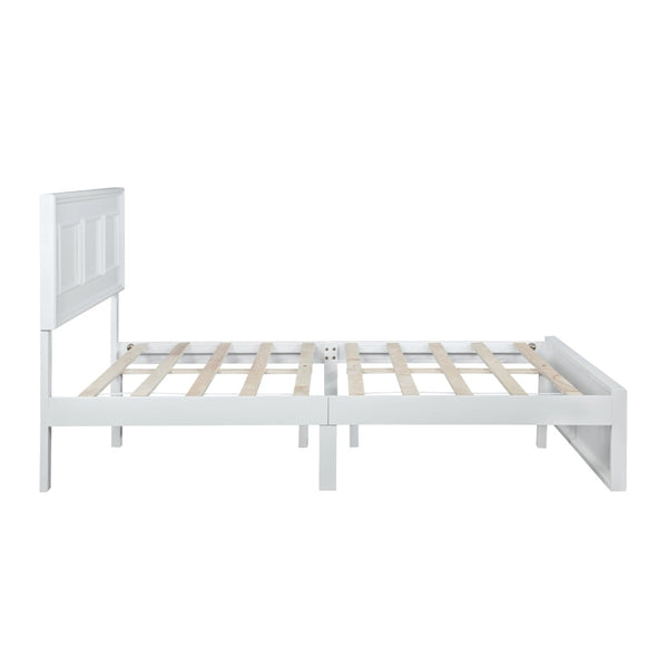 English Elm Full Pine Wood Farmhouse Bed Adjustable Headboard Panel Design Cottage Bedroom Frame White W504P423812