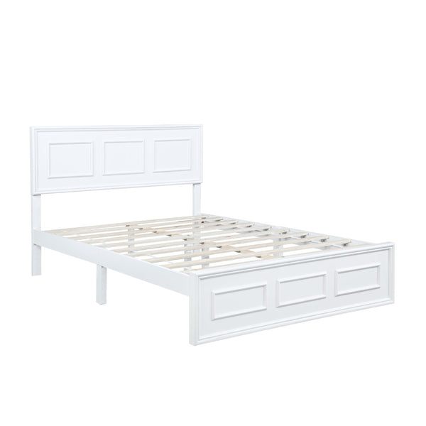 English Elm Full Pine Wood Farmhouse Bed Adjustable Headboard Panel Design Cottage Bedroom Frame White W504P423812