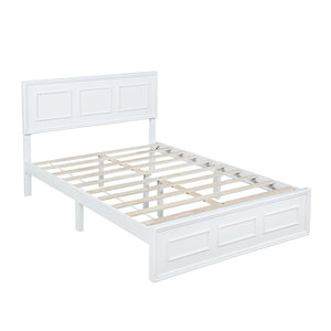 English Elm Full Pine Wood Farmhouse Bed Adjustable Headboard Panel Design Cottage Bedroom Frame White W504P423812