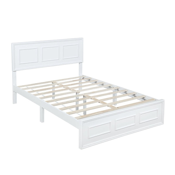 English Elm Full Pine Wood Farmhouse Bed Adjustable Headboard Panel Design Cottage Bedroom Frame White W504P423812