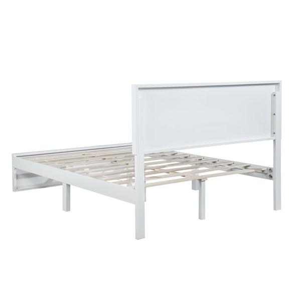 English Elm Full Pine Wood Farmhouse Bed Adjustable Headboard Panel Design Cottage Bedroom Frame White W504P423812