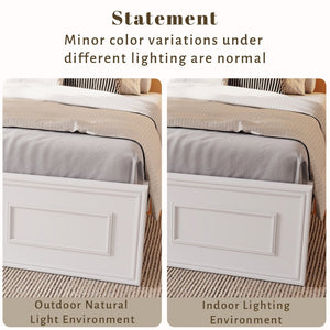 English Elm Full Pine Wood Farmhouse Bed Adjustable Headboard Panel Design Cottage Bedroom Frame White W504P423812