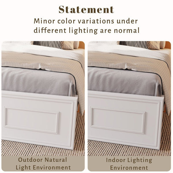 English Elm Full Pine Wood Farmhouse Bed Adjustable Headboard Panel Design Cottage Bedroom Frame White W504P423812