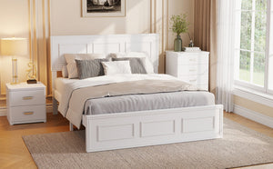 English Elm Full Pine Wood Farmhouse Bed Adjustable Headboard Panel Design Cottage Bedroom Frame White W504P423812