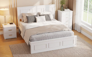 English Elm Full Pine Wood Farmhouse Bed Adjustable Headboard Panel Design Cottage Bedroom Frame White W504P423812