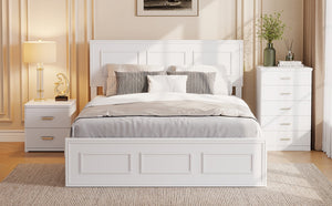 English Elm Full Pine Wood Farmhouse Bed Adjustable Headboard Panel Design Cottage Bedroom Frame White W504P423812
