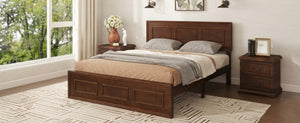 English Elm Full Pine Wood Farmhouse Bed Adjustable Headboard Panel Design Cottage Bedroom Frame Walnut W504P423813