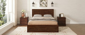 English Elm Full Pine Wood Farmhouse Bed Adjustable Headboard Panel Design Cottage Bedroom Frame Walnut W504P423813