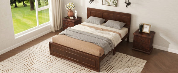 English Elm Full Pine Wood Farmhouse Bed Adjustable Headboard Panel Design Cottage Bedroom Frame Walnut W504P423813