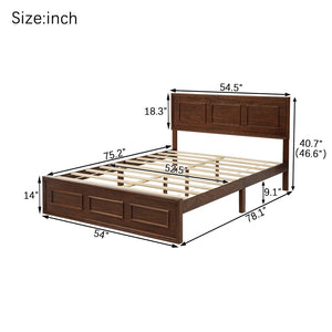 English Elm Full Pine Wood Farmhouse Bed Adjustable Headboard Panel Design Cottage Bedroom Frame Walnut W504P423813