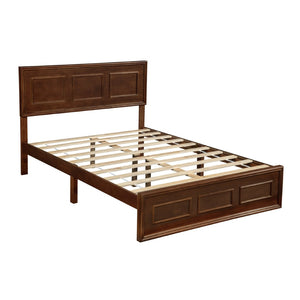 English Elm Full Pine Wood Farmhouse Bed Adjustable Headboard Panel Design Cottage Bedroom Frame Walnut W504P423813