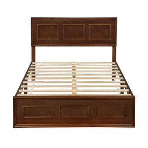 English Elm Full Pine Wood Farmhouse Bed Adjustable Headboard Panel Design Cottage Bedroom Frame Walnut W504P423813