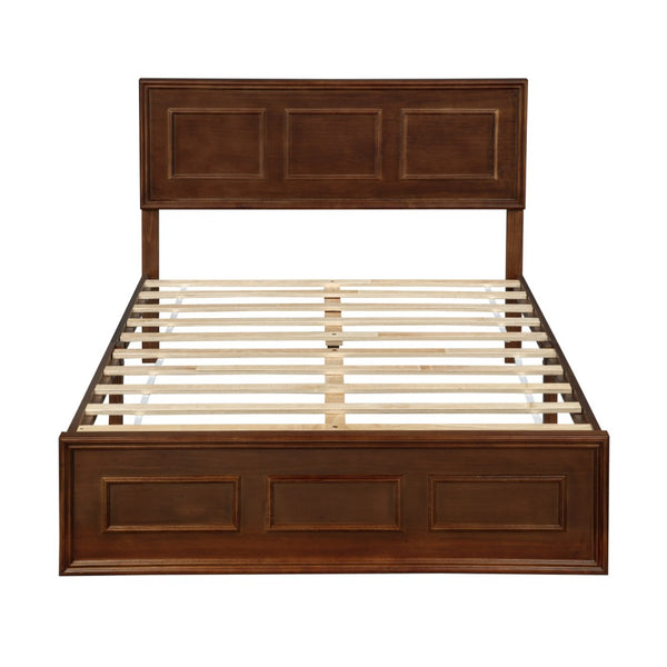 English Elm Full Pine Wood Farmhouse Bed Adjustable Headboard Panel Design Cottage Bedroom Frame Walnut W504P423813