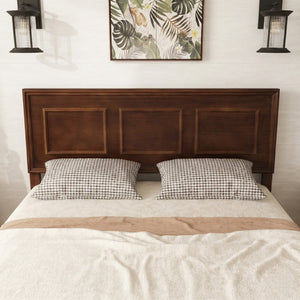 English Elm Full Pine Wood Farmhouse Bed Adjustable Headboard Panel Design Cottage Bedroom Frame Walnut W504P423813