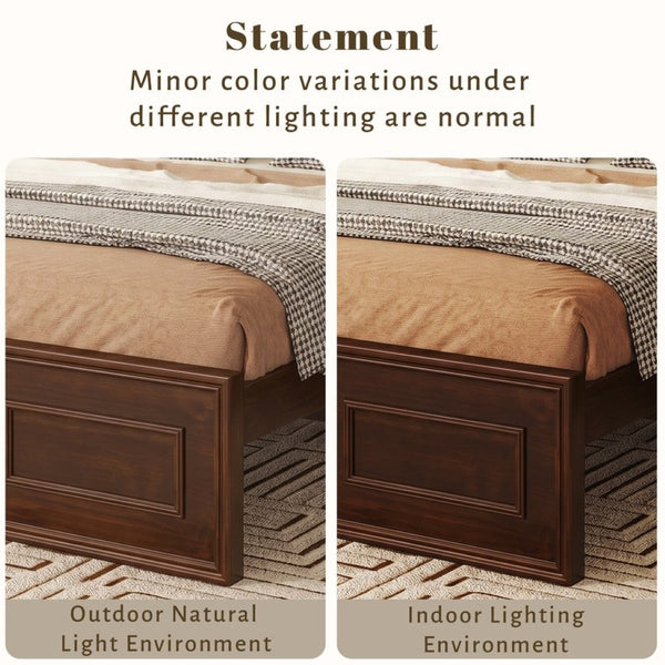 English Elm Full Pine Wood Farmhouse Bed Adjustable Headboard Panel Design Cottage Bedroom Frame Walnut W504P423813