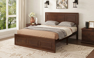 English Elm Full Pine Wood Farmhouse Bed Adjustable Headboard Panel Design Cottage Bedroom Frame Walnut W504P423813
