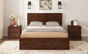 English Elm Full Pine Wood Farmhouse Bed Adjustable Headboard Panel Design Cottage Bedroom Frame Walnut W504P423813