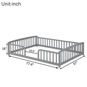 English Elm Full Size Pine Wood Floor Bed Toddler Frame with Perimeter Guardrails Safe Entry Grey W504P425970