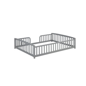 English Elm Full Size Pine Wood Floor Bed Toddler Frame with Perimeter Guardrails Safe Entry Grey W504P425970