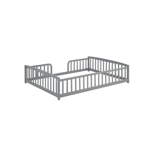 English Elm Full Size Pine Wood Floor Bed Toddler Frame with Perimeter Guardrails Safe Entry Grey W504P425970