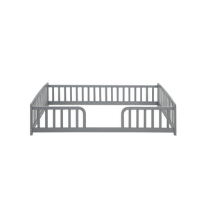 English Elm Full Size Pine Wood Floor Bed Toddler Frame with Perimeter Guardrails Safe Entry Grey W504P425970