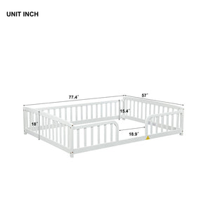English Elm Full Size Pine Wood Floor Bed Toddler Frame with Perimeter Guardrails Safe Entry White W504P425978