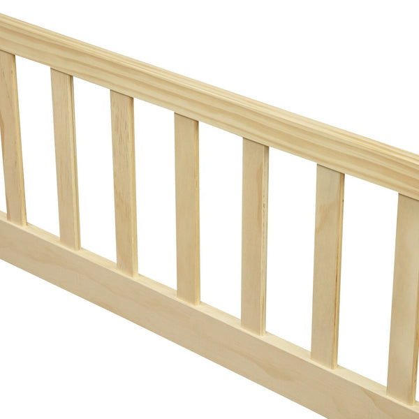 English Elm Full Size Pine Wood Floor Bed Toddler Frame with Perimeter Guardrails Safe Entry Natural W504P425980