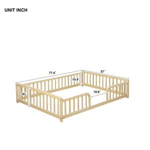 English Elm Full Size Pine Wood Floor Bed Toddler Frame with Perimeter Guardrails Safe Entry Natural W504P425980