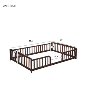 English Elm Full Size Pine Wood Floor Bed Toddler Frame with Perimeter Guardrails Safe Entry Espresso W504P425982