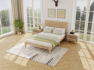 English Elm Full Platform Bed Solid Rubberwood Frame Woven Rattan Headboard Coastal Organic Bedroom W504P426264