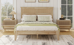 English Elm Full Platform Bed Solid Rubberwood Frame Woven Rattan Headboard Coastal Organic Bedroom W504P426264