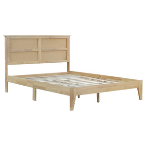 English Elm Full Platform Bed Solid Rubberwood Frame Woven Rattan Headboard Coastal Organic Bedroom W504P426264