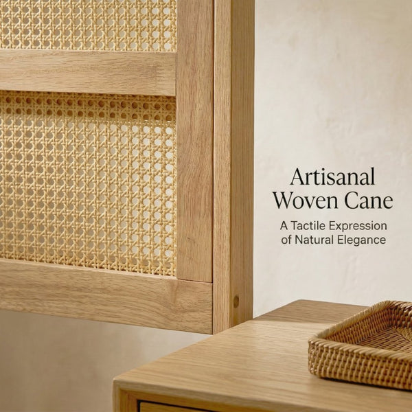 English Elm Full Platform Bed Solid Rubberwood Frame Woven Rattan Headboard Coastal Organic Bedroom W504P426264