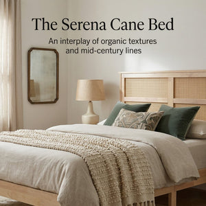 English Elm Full Platform Bed Solid Rubberwood Frame Woven Rattan Headboard Coastal Organic Bedroom W504P426264