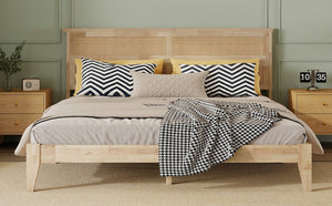 English Elm King Rubberwood Platform Bed with Woven Rattan Headboard for Coastal Boho Bedrooms W504P444380