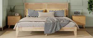 English Elm King Rubberwood Platform Bed with Woven Rattan Headboard for Coastal Boho Bedrooms W504P444380