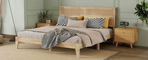 English Elm King Rubberwood Platform Bed with Woven Rattan Headboard for Coastal Boho Bedrooms W504P444380
