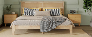 English Elm King Rubberwood Platform Bed with Woven Rattan Headboard for Coastal Boho Bedrooms W504P444380