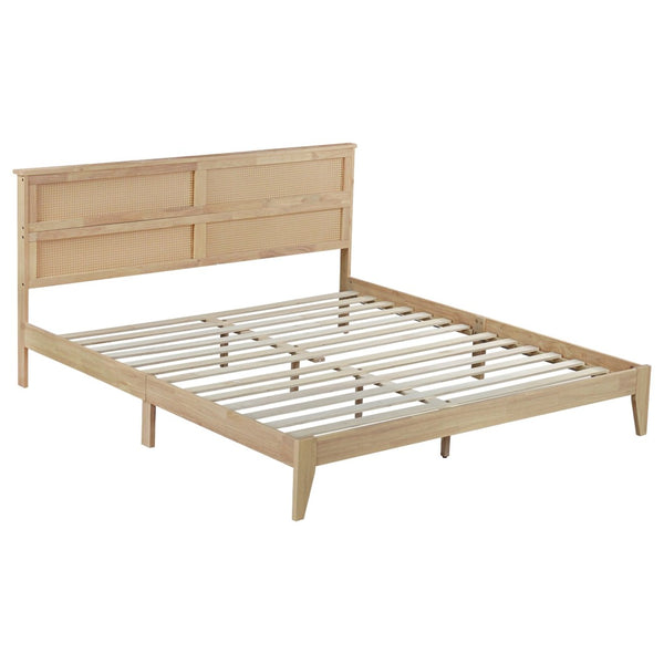 English Elm King Rubberwood Platform Bed with Woven Rattan Headboard for Coastal Boho Bedrooms W504P444380