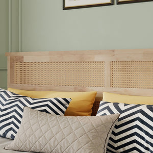 English Elm King Rubberwood Platform Bed with Woven Rattan Headboard for Coastal Boho Bedrooms W504P444380