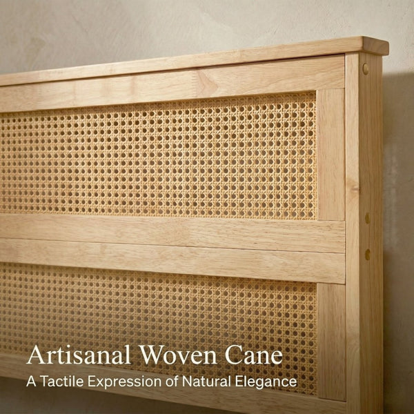 English Elm King Rubberwood Platform Bed with Woven Rattan Headboard for Coastal Boho Bedrooms W504P444380