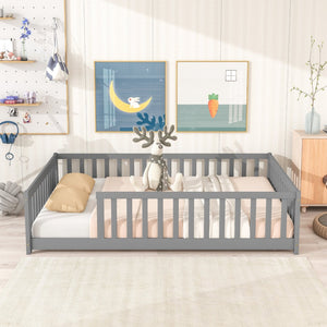 English Elm Full Size Montessori Floor Bed Rubberwood Frame with Safety Guardrails for Kids Grey W504P454739
