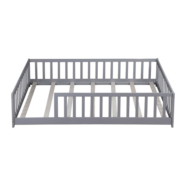 English Elm Full Size Montessori Floor Bed Rubberwood Frame with Safety Guardrails for Kids Grey W504P454739