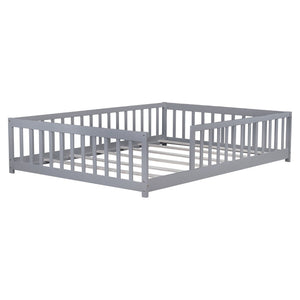 English Elm Full Size Montessori Floor Bed Rubberwood Frame with Safety Guardrails for Kids Grey W504P454739