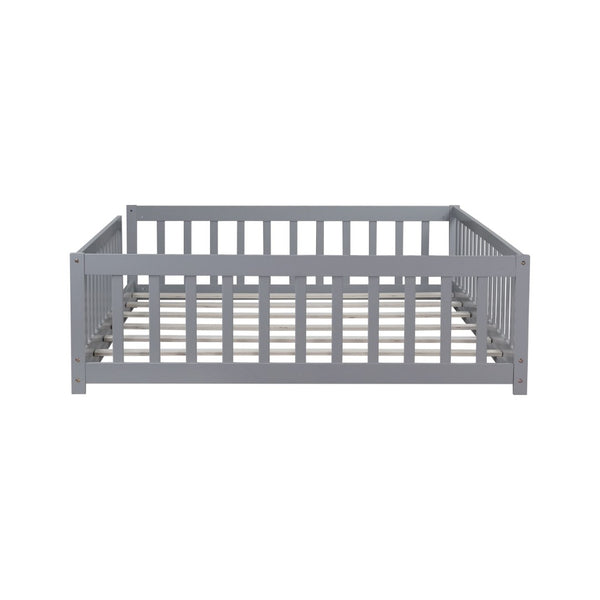 English Elm Full Size Montessori Floor Bed Rubberwood Frame with Safety Guardrails for Kids Grey W504P454739