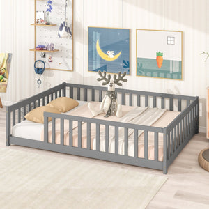 English Elm Full Size Montessori Floor Bed Rubberwood Frame with Safety Guardrails for Kids Grey W504P454739