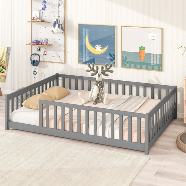 English Elm Full Size Montessori Floor Bed Rubberwood Frame with Safety Guardrails for Kids Grey W504P454739